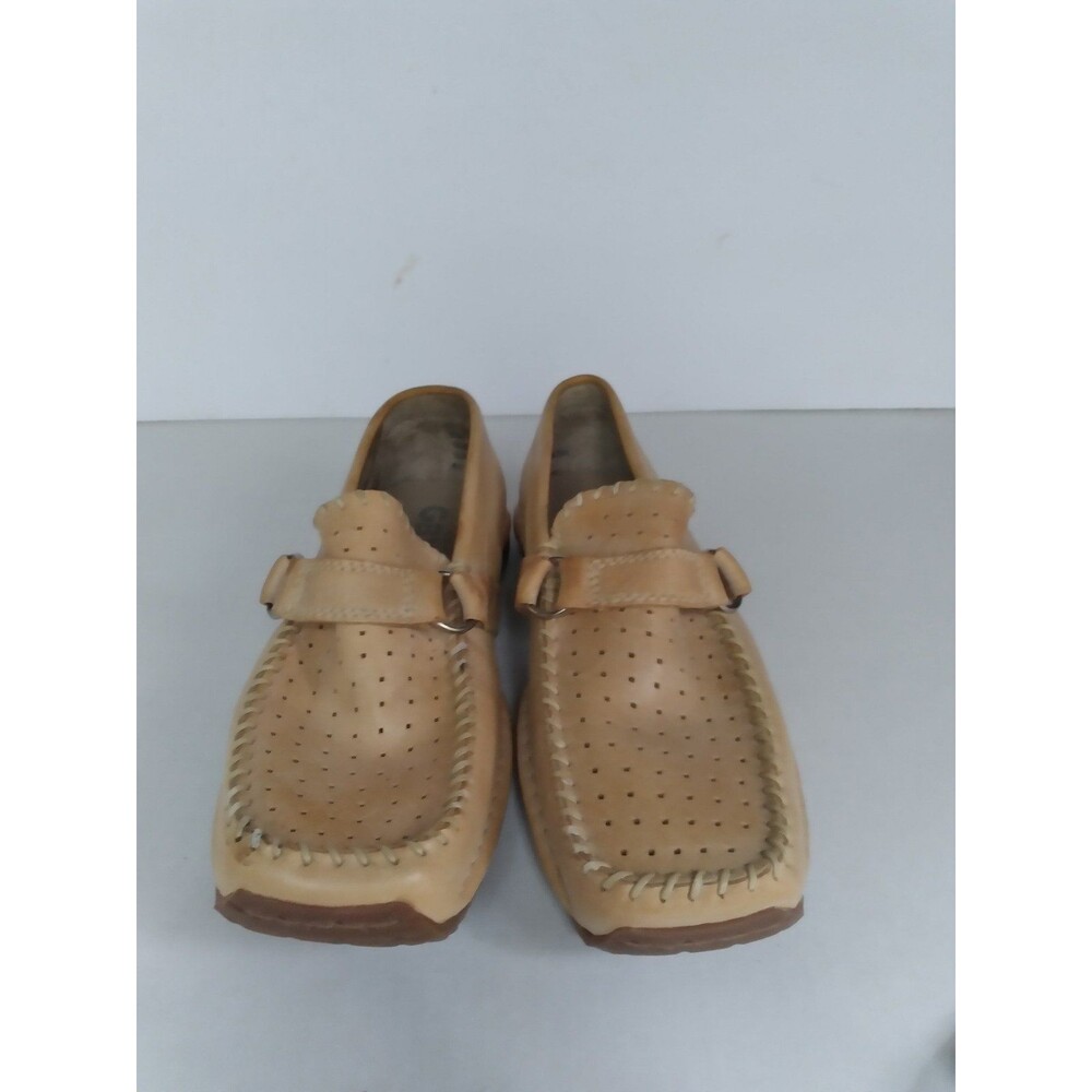 Leather Loafers Perforated Slip On Casual Shoes Buckle Tan Size (See Pics)